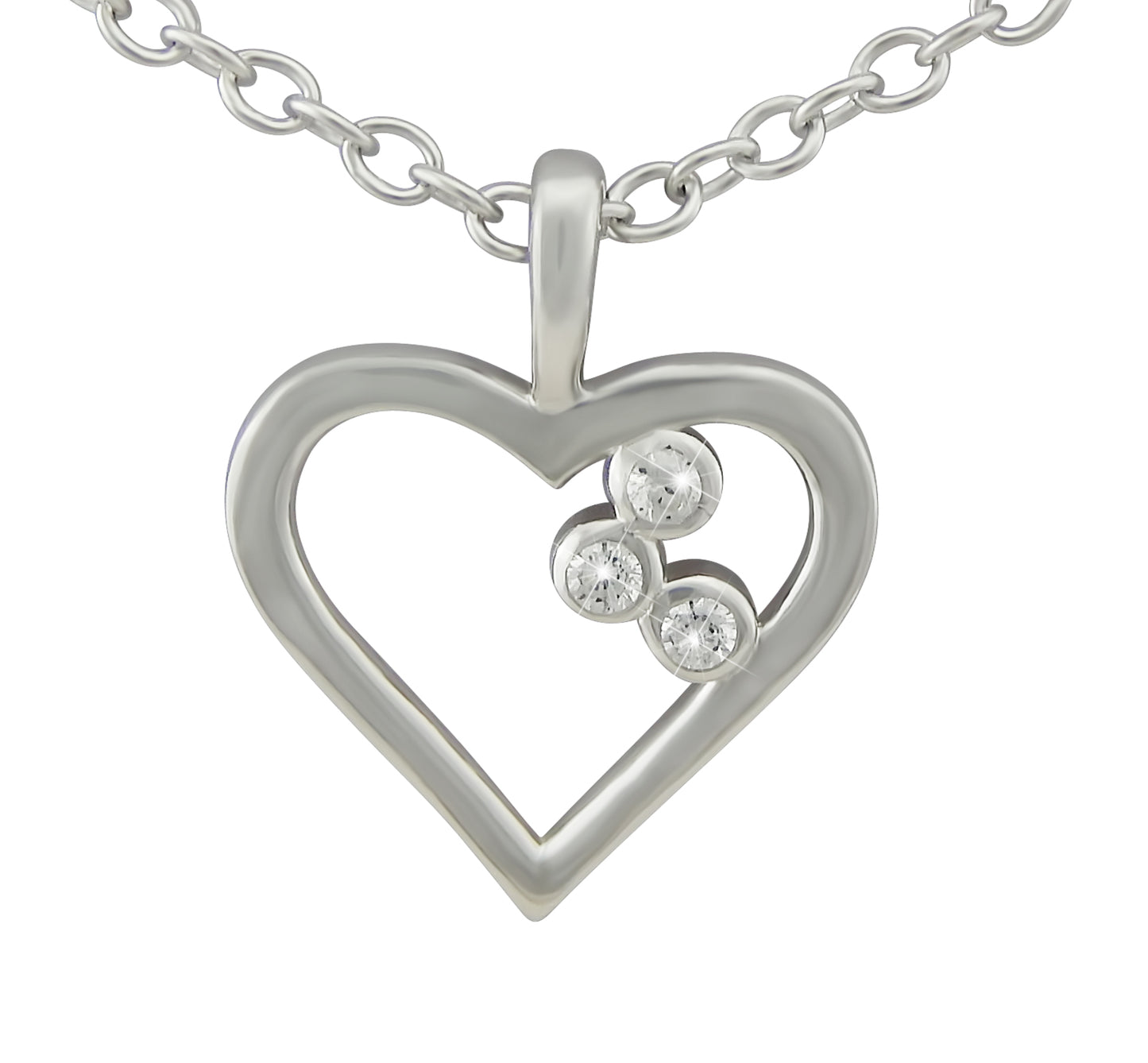 Hanessa Kette aus 925 Echt-Silber Rhodiniert Damen-Schmuck Hals-Kette und Anhänger aus echtem Silber - Herz mit 3 Zirkonia-Steinen - Geschenk für die Frau