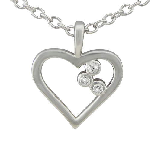 Hanessa Kette aus 925 Echt-Silber Rhodiniert Damen-Schmuck Hals-Kette und Anhänger aus echtem Silber - Herz mit 3 Zirkonia-Steinen - Geschenk für die Frau