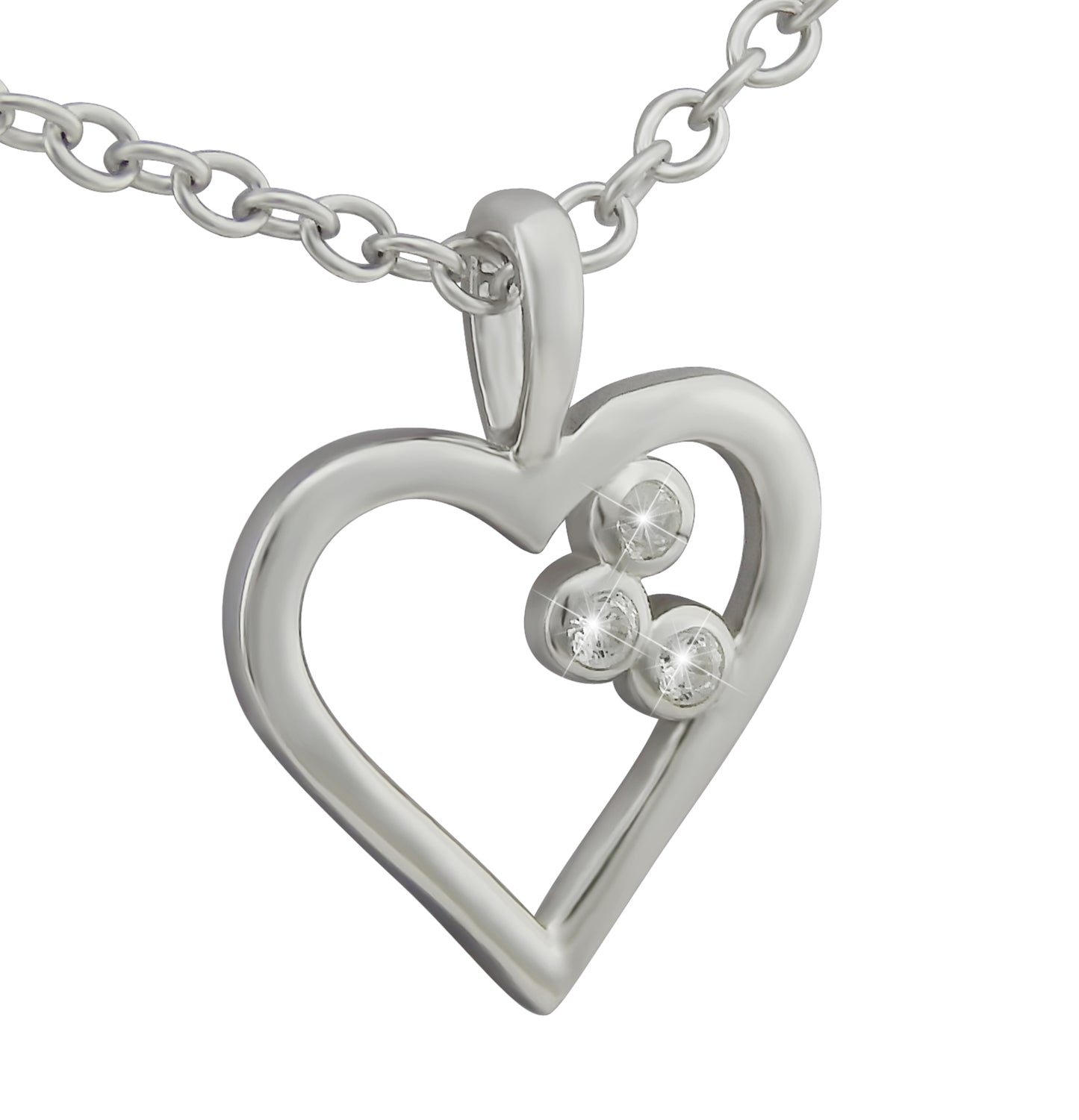 Hanessa Kette aus 925 Echt-Silber Rhodiniert Damen-Schmuck Hals-Kette und Anhänger aus echtem Silber - Herz mit 3 Zirkonia-Steinen - Geschenk für die Frau