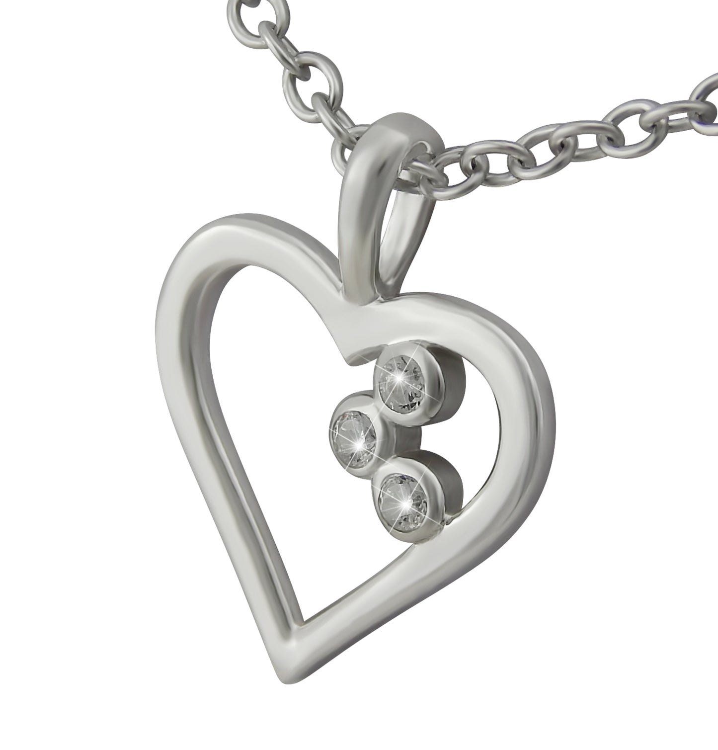 Hanessa Kette aus 925 Echt-Silber Rhodiniert Damen-Schmuck Hals-Kette und Anhänger aus echtem Silber - Herz mit 3 Zirkonia-Steinen - Geschenk für die Frau